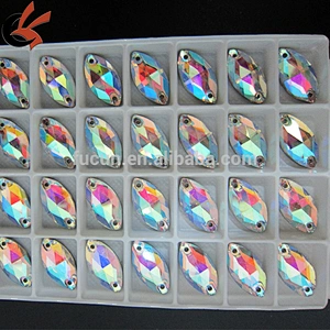 5*10mm 2 hole clear AB navette faceted flatback crystal glass sew on rhinestones