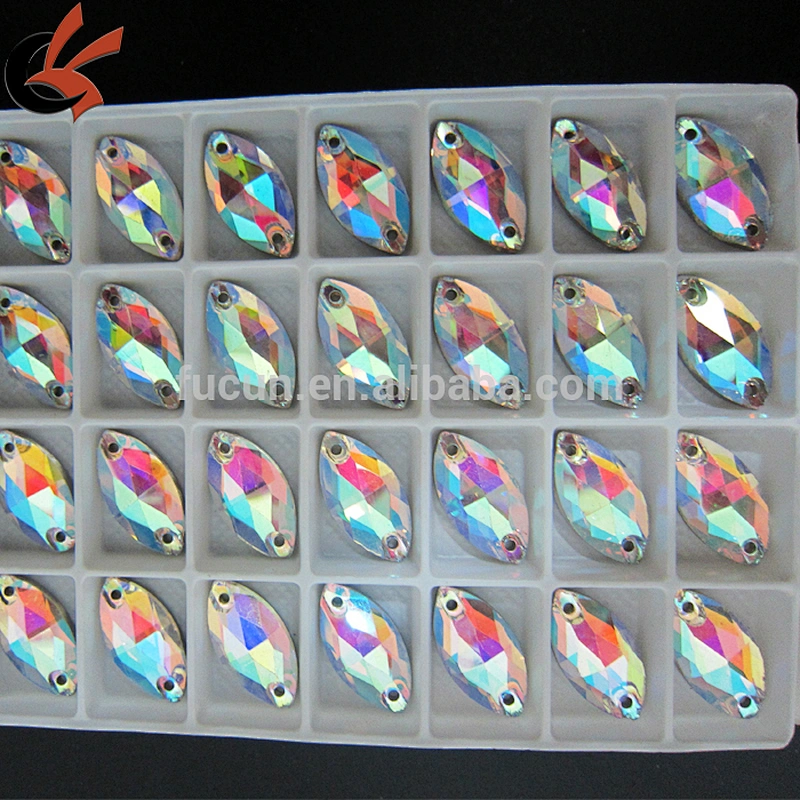 5*10mm 2 hole clear AB navette faceted flatback crystal glass sew on rhinestones