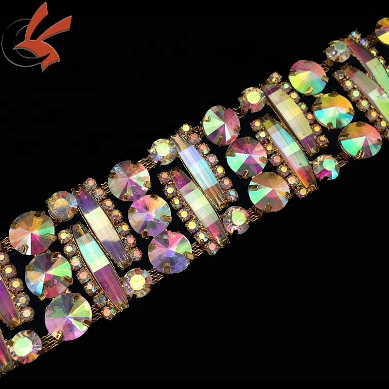 shining AB crystal rhinestone trimming diamante chain trims rhinestone applique trim