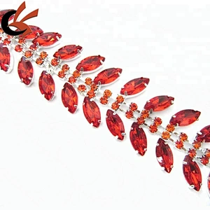 decorative red color rhinestone trim rhinestone applique trims