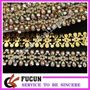 AB crystal rhinestone trimming diamante chain trims rhinestone applique trim