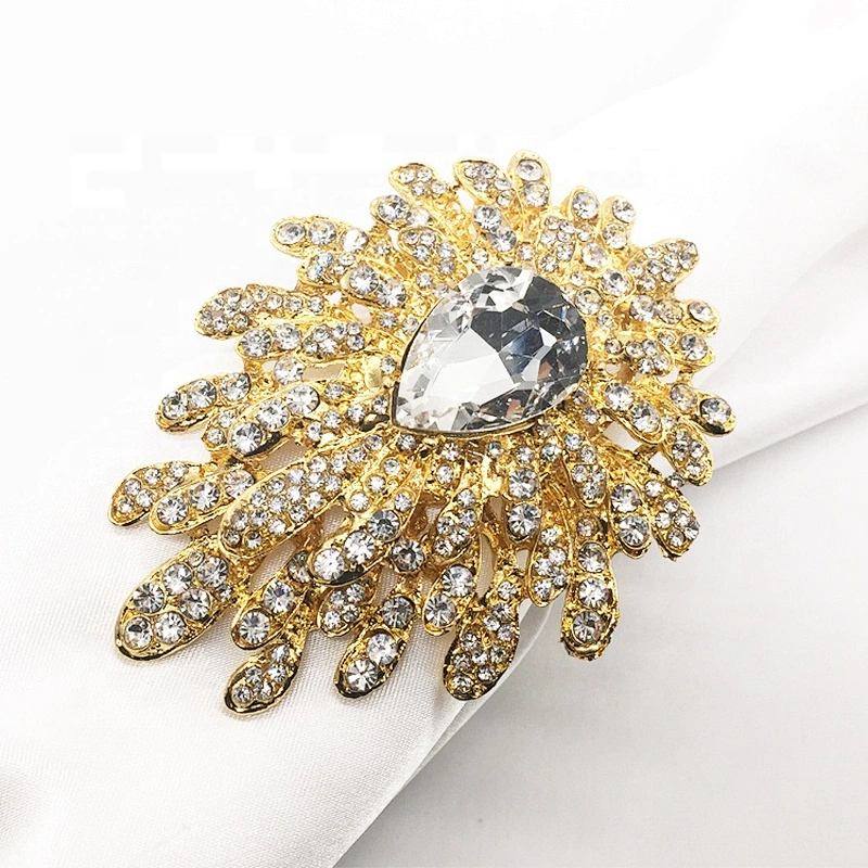 High quality wedding table accessories luxurious floral rhinestone jewelry silver metal napkin holder