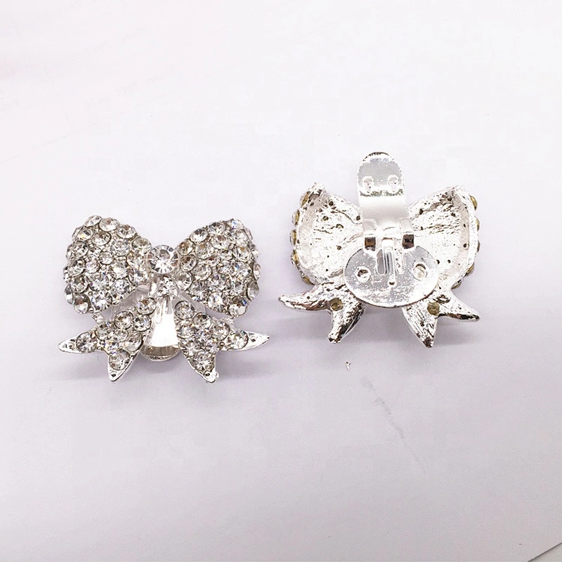 Custom shoe accessories silver bowknot crystal rhinestone shoe buckle clips