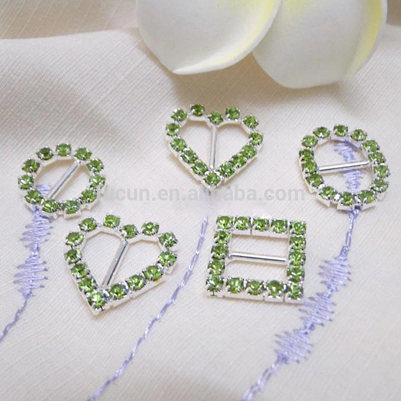 fashion rhinestone ribbon slider buckle heart belt sash buckle for sell