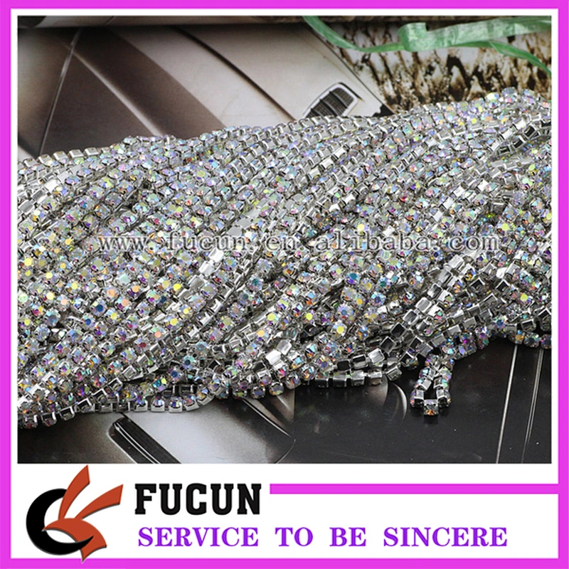 Wholesale wedding jewelry roll gold plated ab crystal close rhinestone cup chain Guangzhou factory