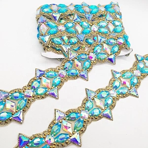Wholesale hot fix crystal rhinestone trimming adhesive rhinestone tape for garment shoe and bag