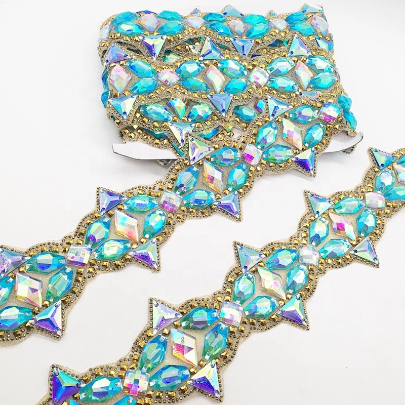 Wholesale hot fix crystal rhinestone trimming adhesive rhinestone tape for garment shoe and bag