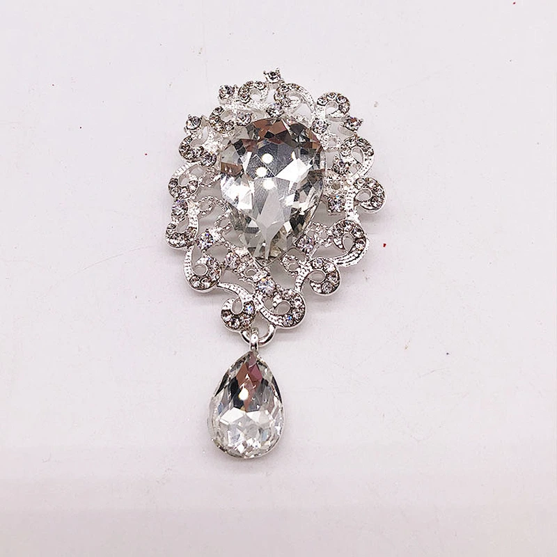 customized  new design bridal rhinestone silver plated brooch