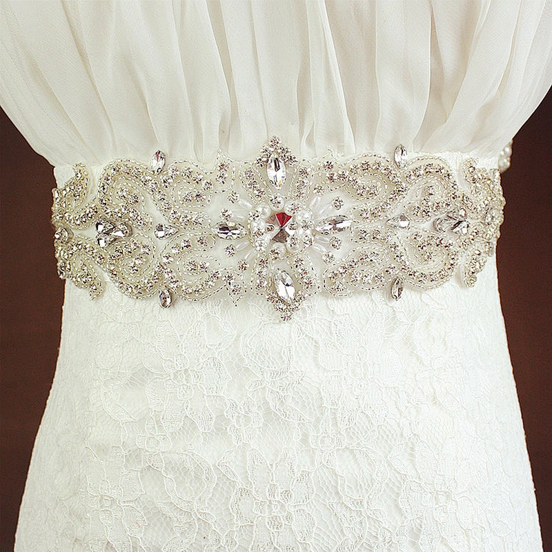 2018 new design bridal crystal rhinestone beaded applique for wedding dress