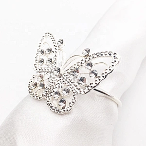 Table decorative butterfly shape silver metal rhinestone napkin ring for wedding