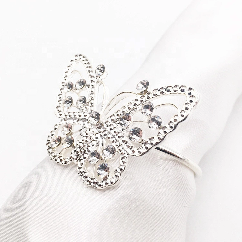 Table decorative butterfly shape silver metal rhinestone napkin ring for wedding