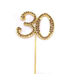 gold Rhinestone 30th Birthday Anniversary vow renewal cake pick