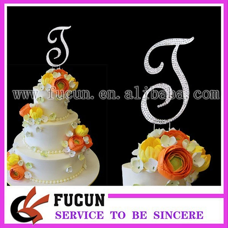 wholesale Bling crystal rhinestone silver wedding letter initial monogram cake topper-5