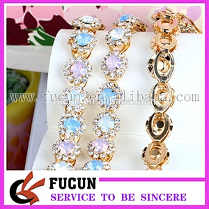 Flexible opal crystal gold plating decorative rhinestone chain trims
