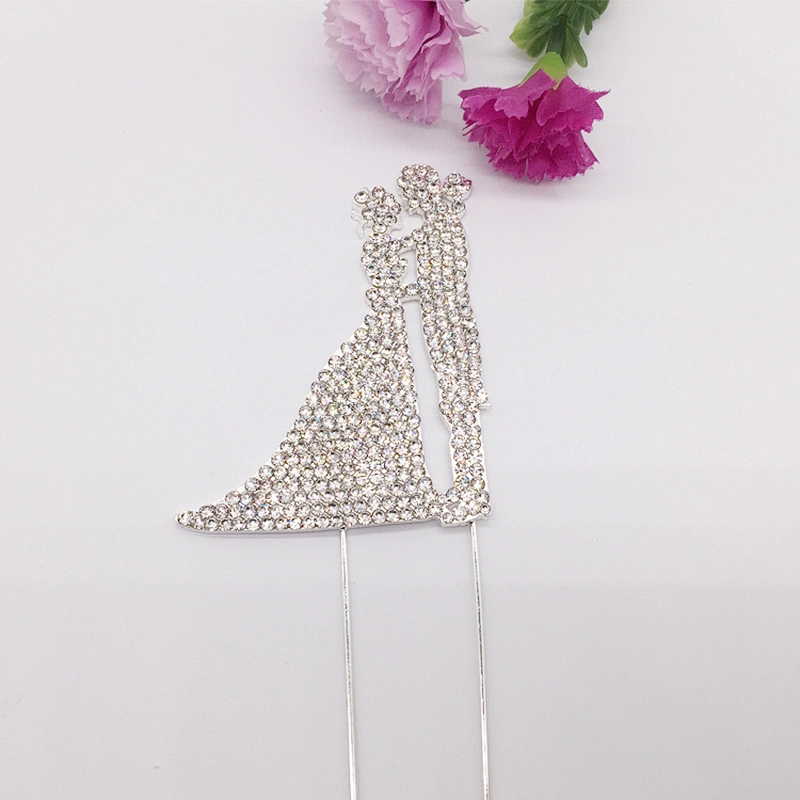 2018 New Cake Accessory Bride and Groom Wedding Metal Rhinestone Cake Topper