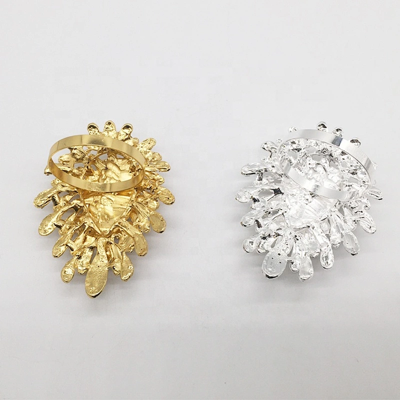 High quality wedding table accessories luxurious floral rhinestone jewelry silver metal napkin holder