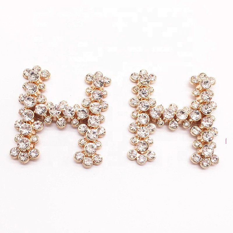 custom shoe decoration letter H rhinestone sandal buckle accessories for casual shoes