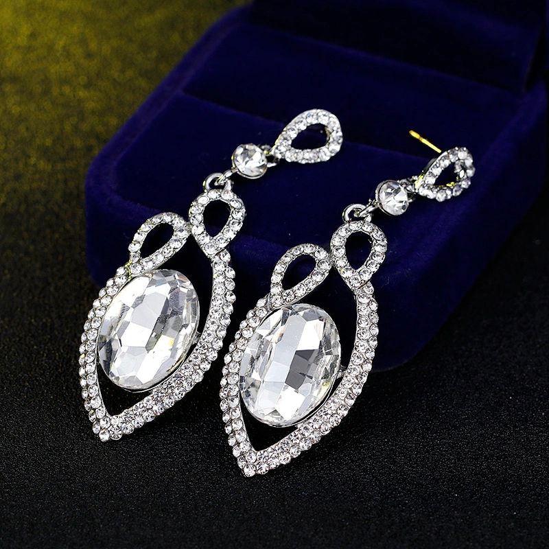 Art Deco Bridesmaid Teardrop Glass Rhinestone Earrings