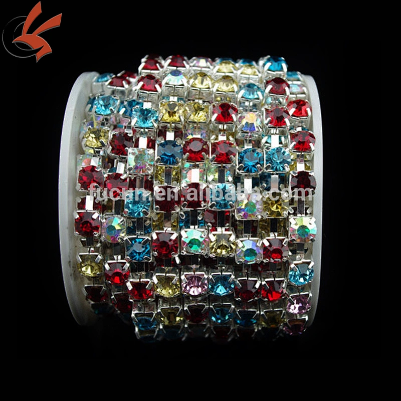 plating silver SS28 milt- colour sparse rhinestone cup chain