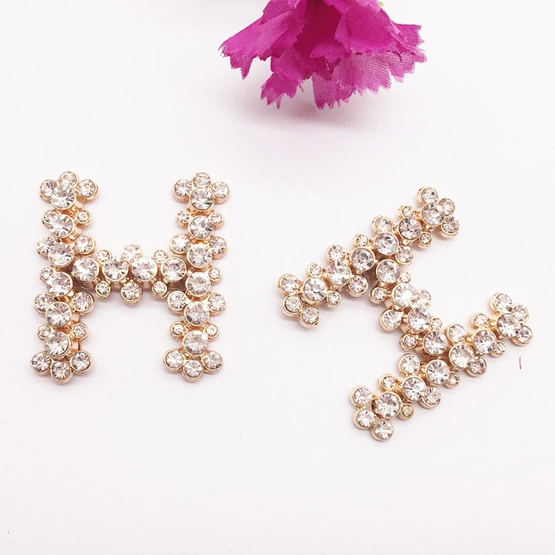 custom shoe decoration letter H rhinestone sandal buckle accessories for casual shoes