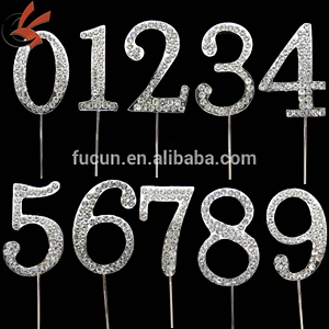 NEW 3-3.5cm glossy silver cheap metal Crystal Rhinestone Number Cupcake Topper