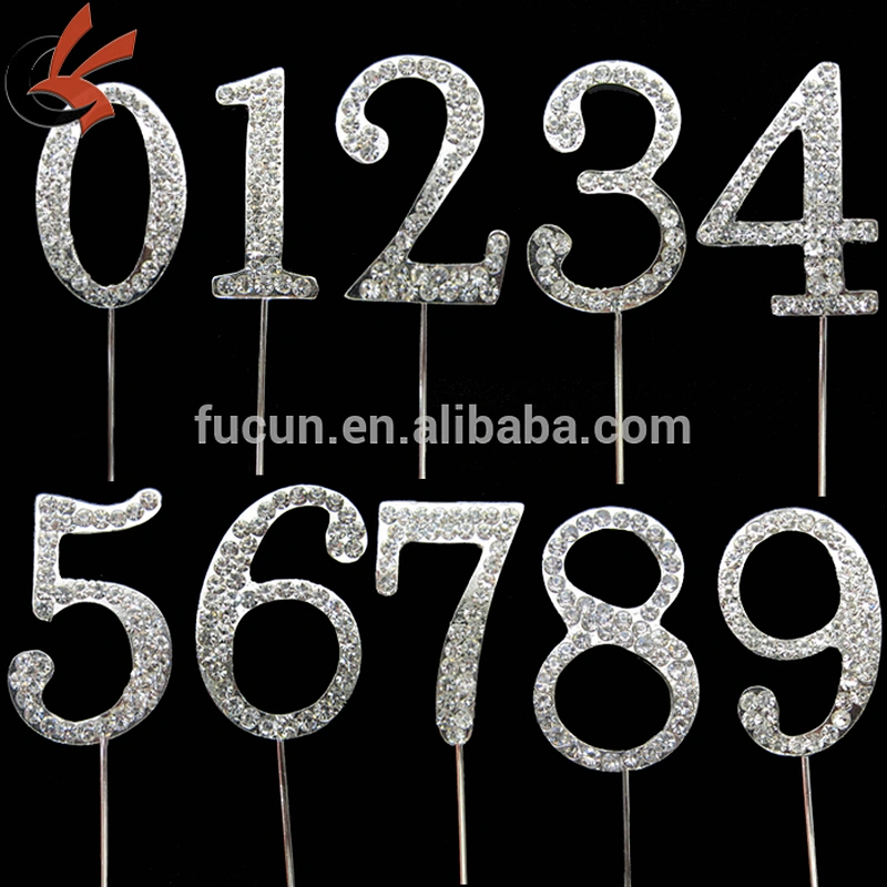 NEW 3-3.5cm glossy silver cheap metal Crystal Rhinestone Number Cupcake Topper