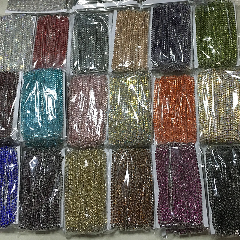 ss8,ss12,ss16,ss18 Sparly sew on silver crystal rhinestone cup chain strass trimming for dress decoration