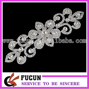 Sparkling Rhinestone bridal beaded lace applique rhinestone chain wedding belt