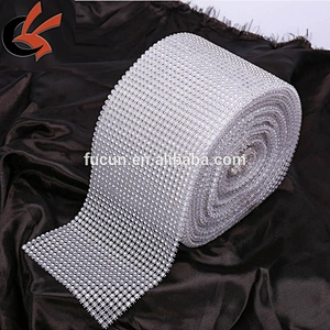 Transparent base Sparkling Real glass crystal rhinestone ribbon mesh