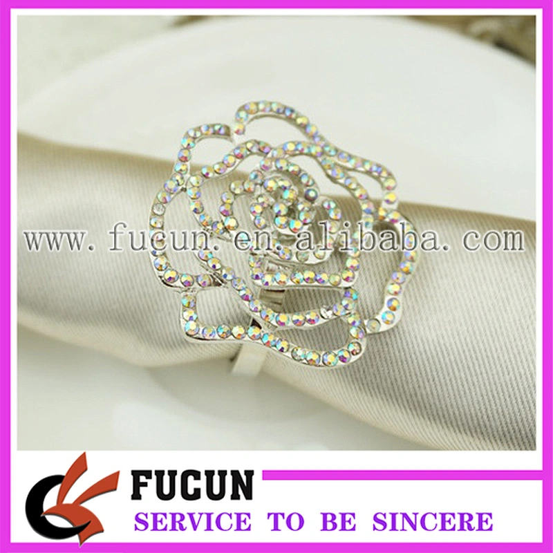 Decorative fancy handmade rhinestone ab rose napkin ring holder for weddings