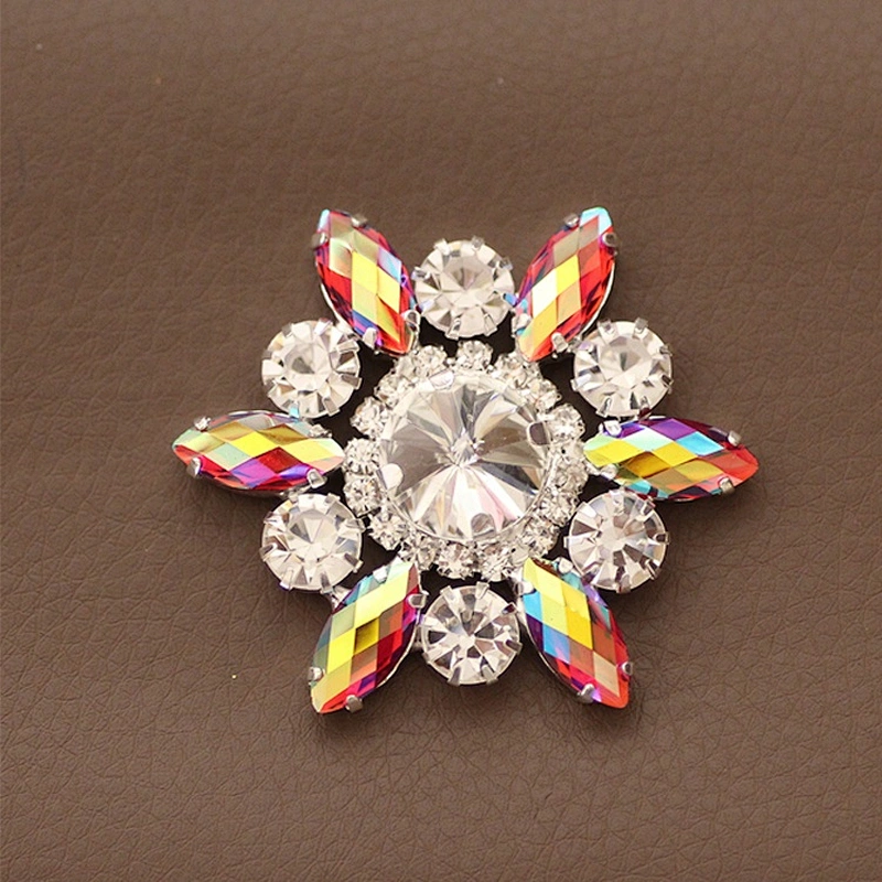 Crystal Flower Rhinestone With Claw Setting Silver Back Rhinestone Applique Buttons For Garments