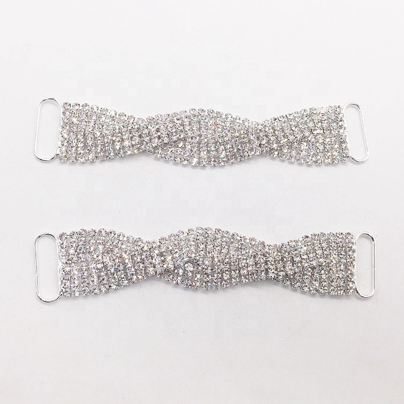 High Quality Twist Design 8 Rows SS16 Silver Rhinestone Crystal Bikini Connector
