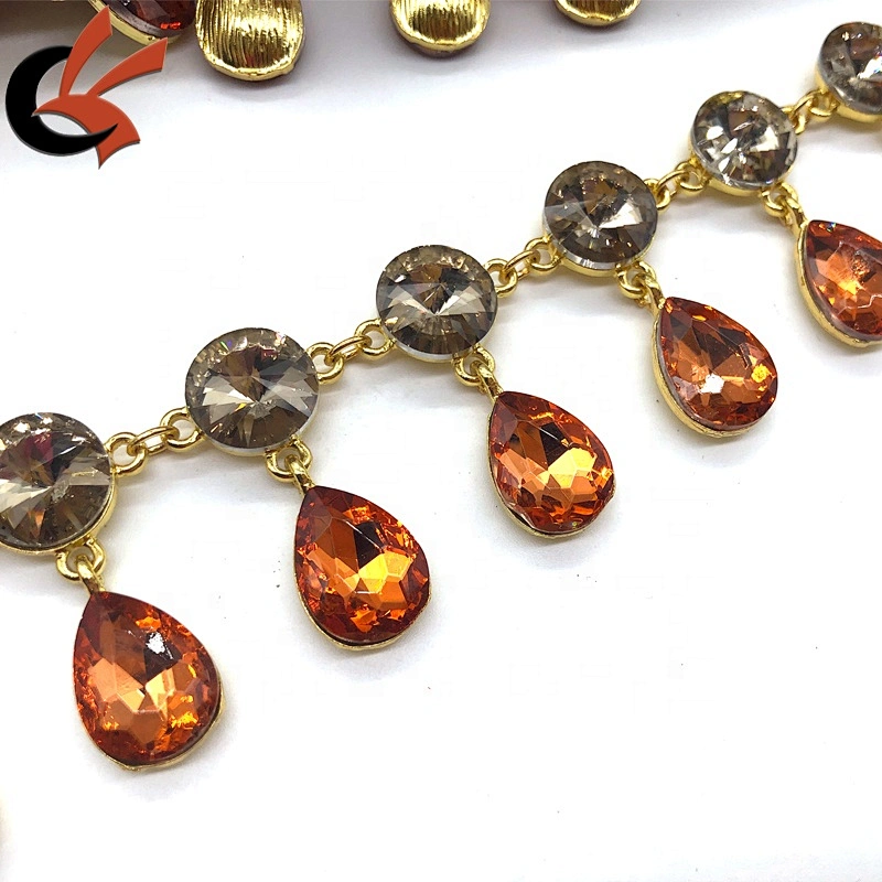 Factory Making Wholesale Glass crystal Metal chain trimming for Carnival
