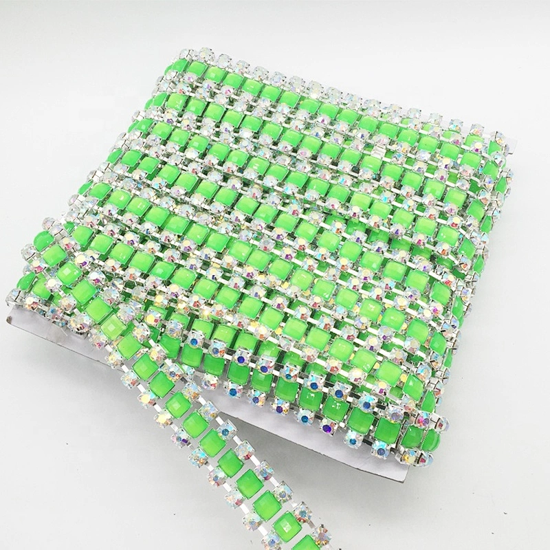 New product 2020 handmade delicately rhinestone thread trims setting peridot resin stone trimming chain