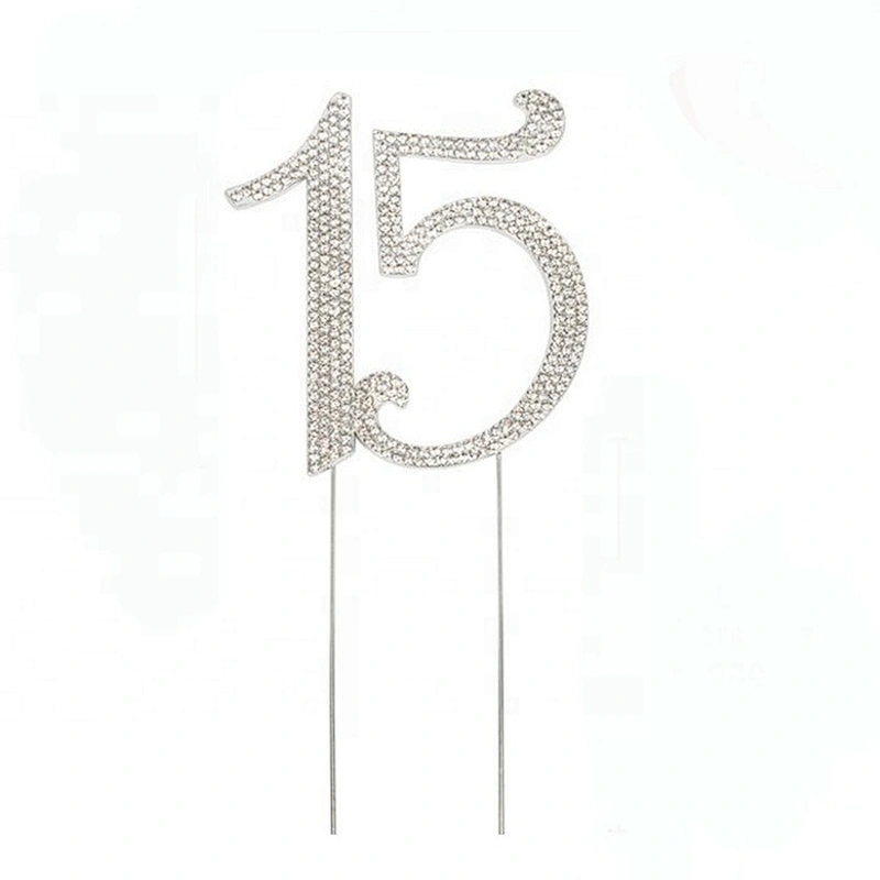 4.7inch Large Rhinestone Silver Crystal Quinceanera 15 Birthday Number Cake Topper