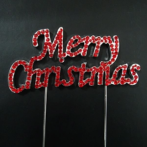 Red Rhinestone Merry Christmas Cake Topper For Christmas Decoration