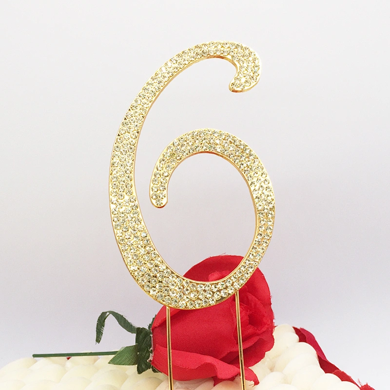 Birthday Decorations Gold Rhinestone Crystal Wedding Number Cake Topper