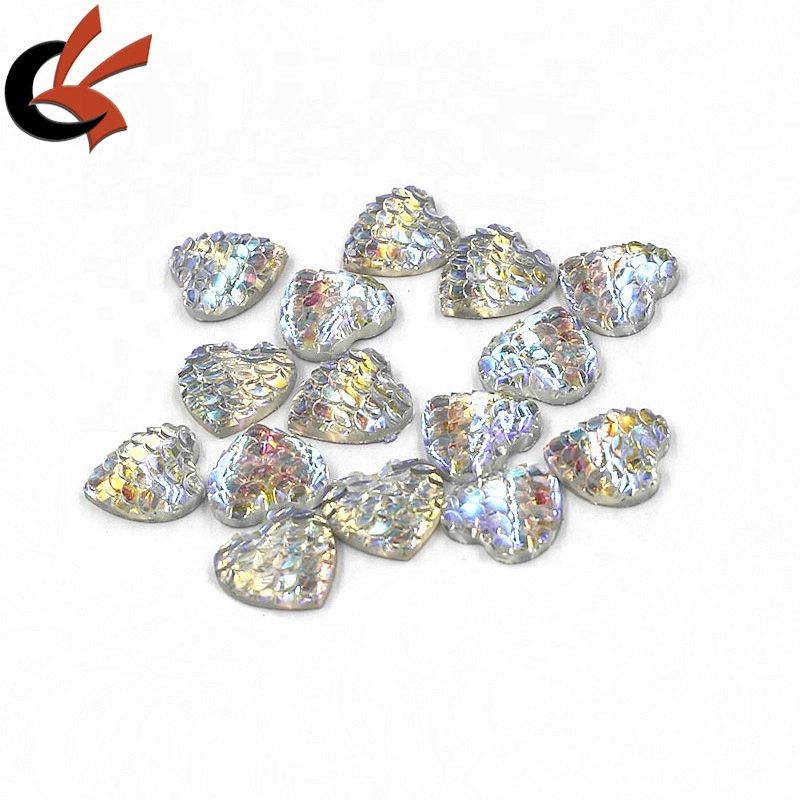 14mm clear AB crystal fish scales heart shape resin rhinestones for decoration