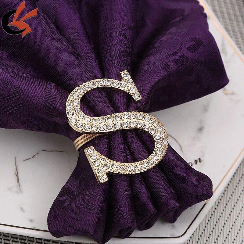 wholesale gold plating  sparkly crystal rhinestone letter napkin ring