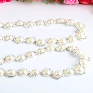Wholesale white pearl trimming for garment, rhinestone beads apparel trimming