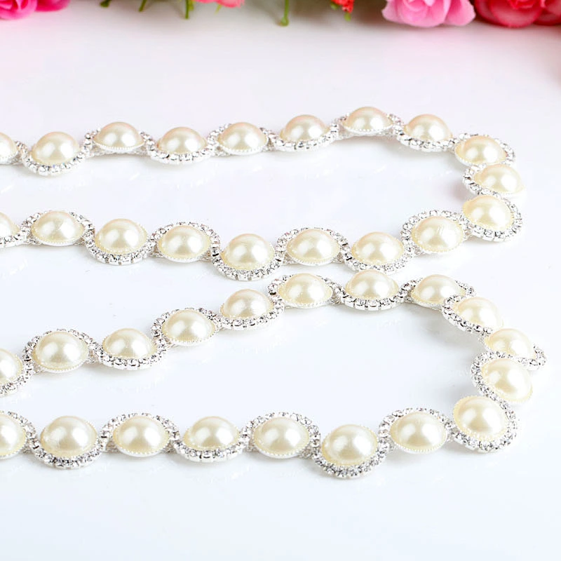 Wholesale white pearl trimming for garment, rhinestone beads apparel trimming