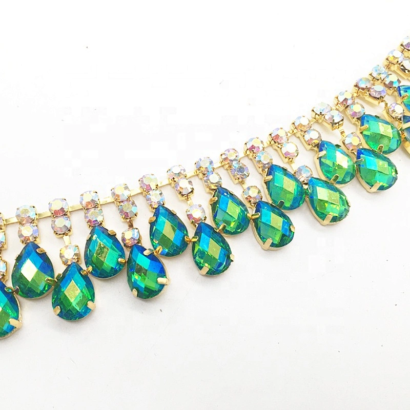 10 yards gold base resin waterdrop crystal beads chain trims for garment decors