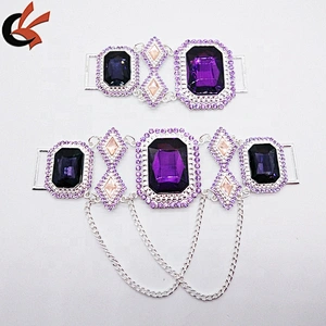 Wholesale Hot 6.7'' Purple Rhinestone Connector Bikini Connector Shoe Buckle Headband Connector