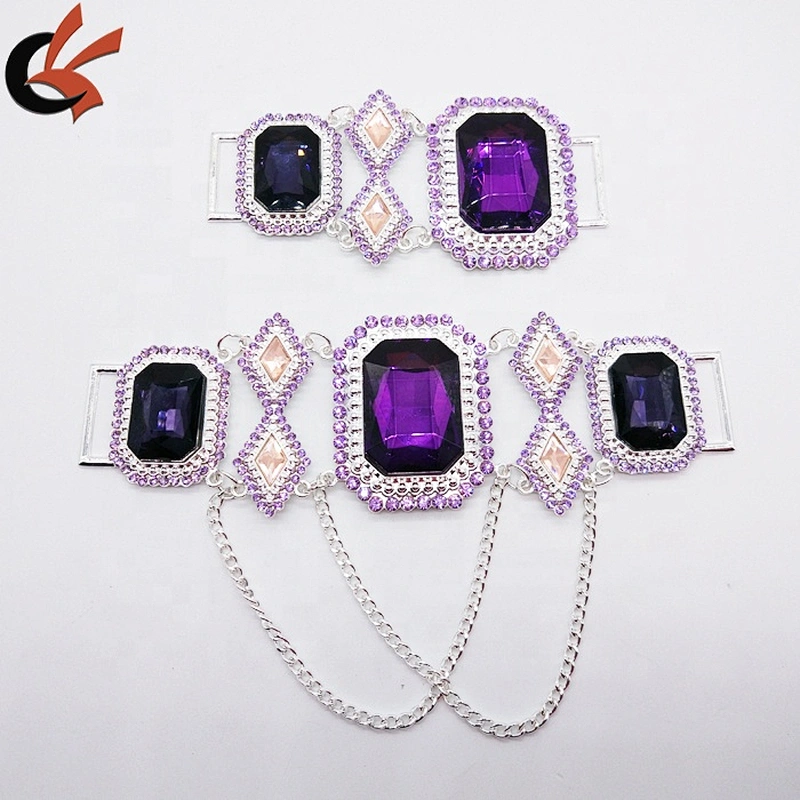 Wholesale Hot 6.7'' Purple Rhinestone Connector Bikini Connector Shoe Buckle Headband Connector