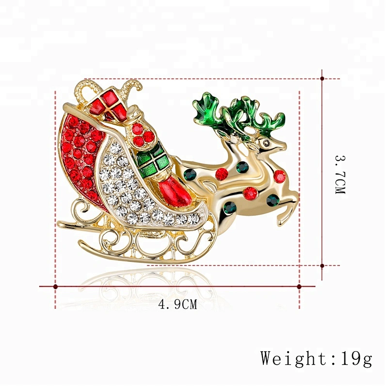 Vintage Rhinestone Deer and sleigh Christmas Holiday Brooch Pin