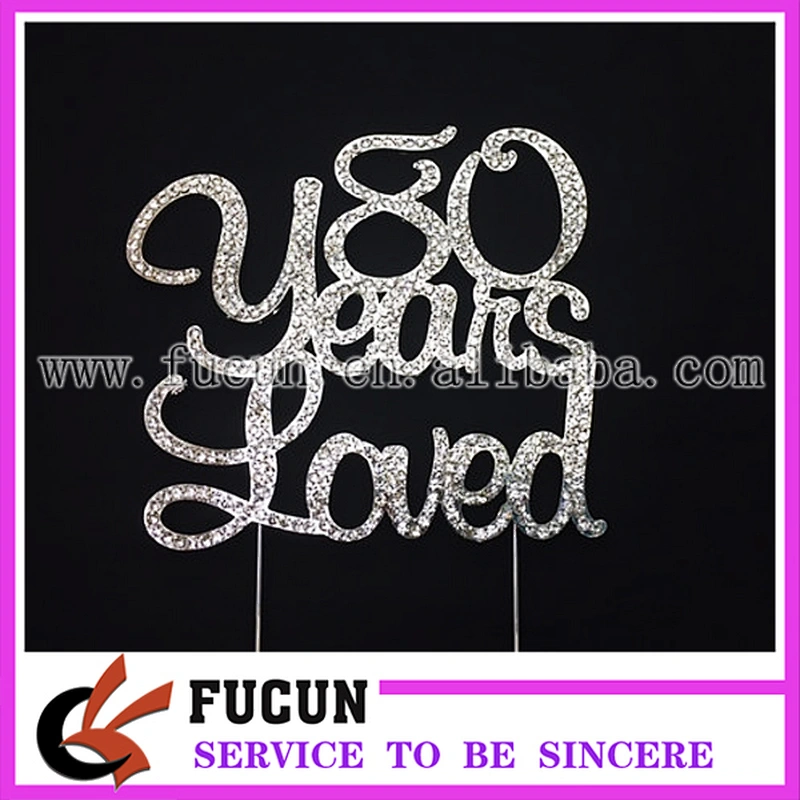 Sparkly Crystal Rhinestone 80 Years Loved Wedding Anniversary Cake Topper