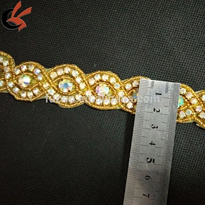 Iron on High Quality Gold Beads Crystal Rhinestone Trimming