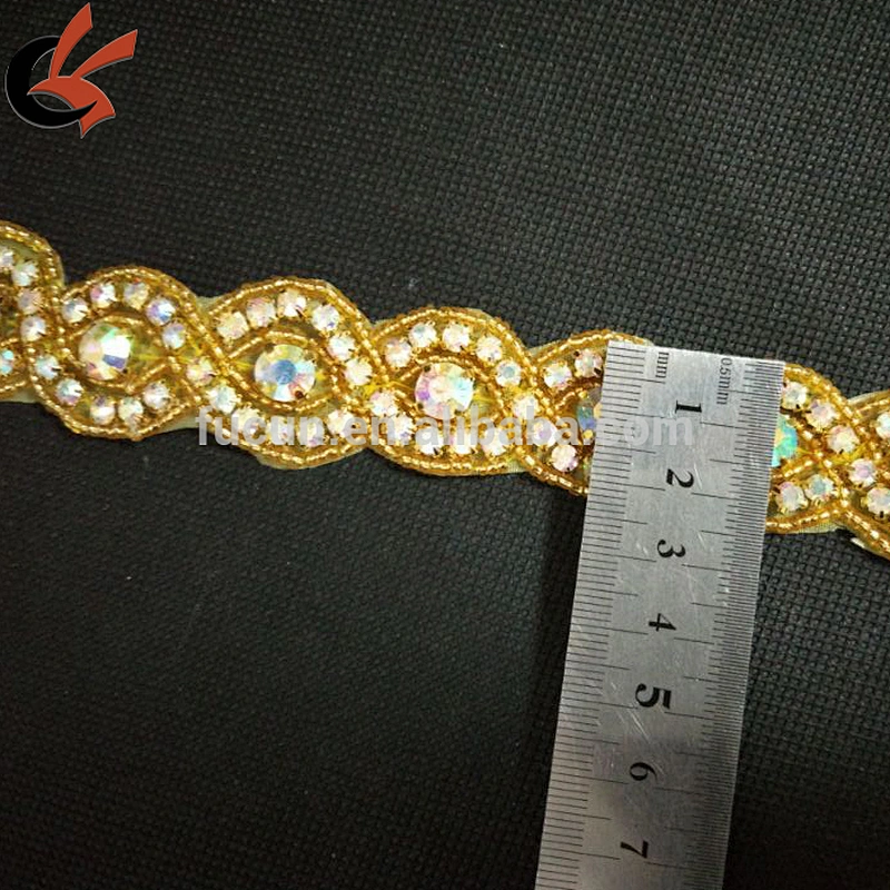Iron on High Quality Gold Beads Crystal Rhinestone Trimming