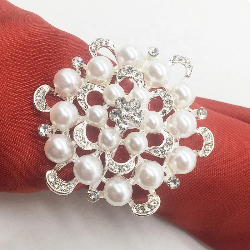 Cheap White Pearl Rhinestone Napkin Ring For Tablewares Decorations