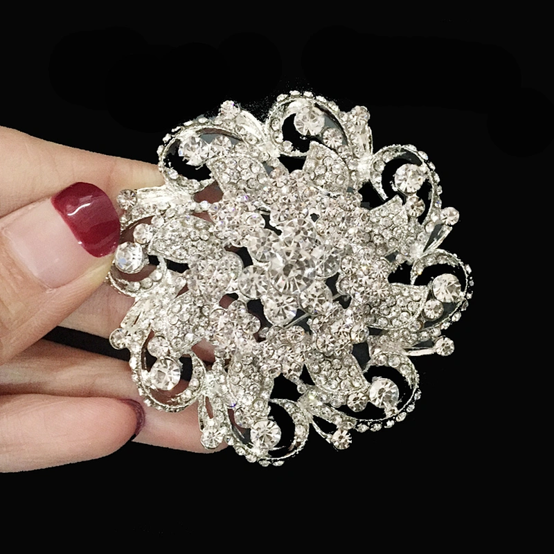 diamante handmade large flower design antique bridal rhinestone brooch